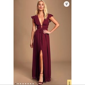 I’m All Yours Burgundy Ruffled Maxi Dress